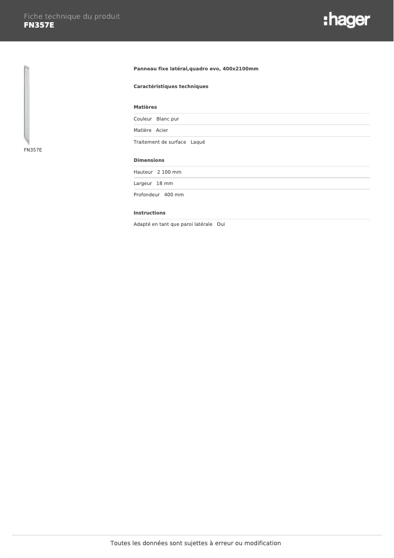 Page n°1 - Fiche technique Hager FN357E