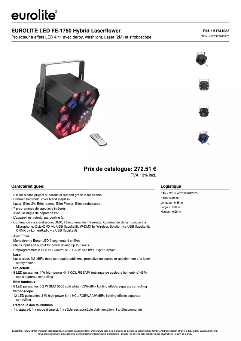 Página 1 del manual Ficha técnica Eurolite LED FE-1750