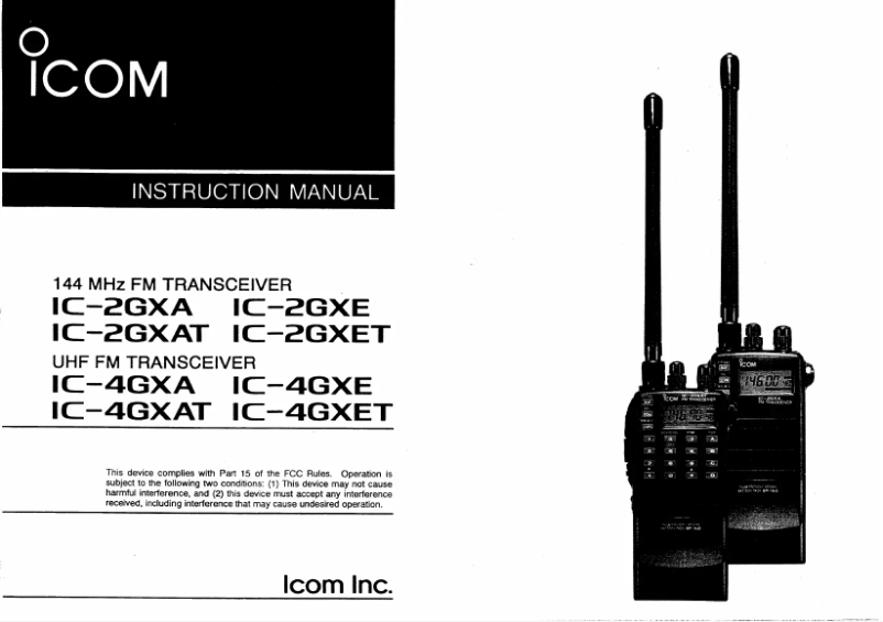 Image de la première page du manuel de l'appareil IC-2GXA