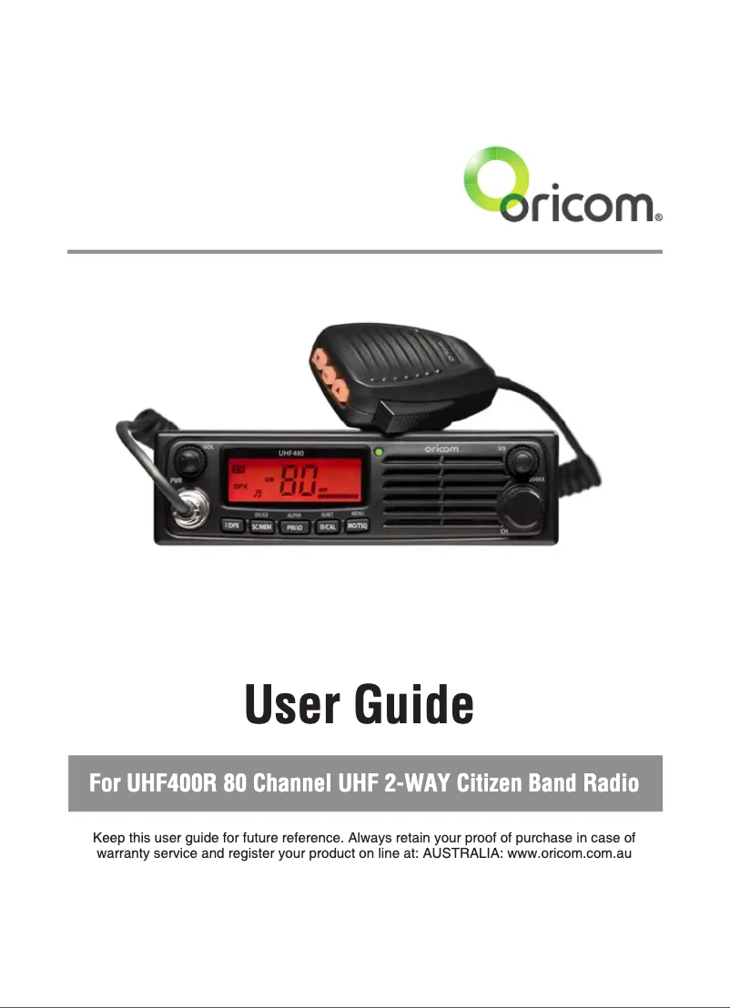Page 1 de la notice Manuel utilisateur Oricom UHF400R