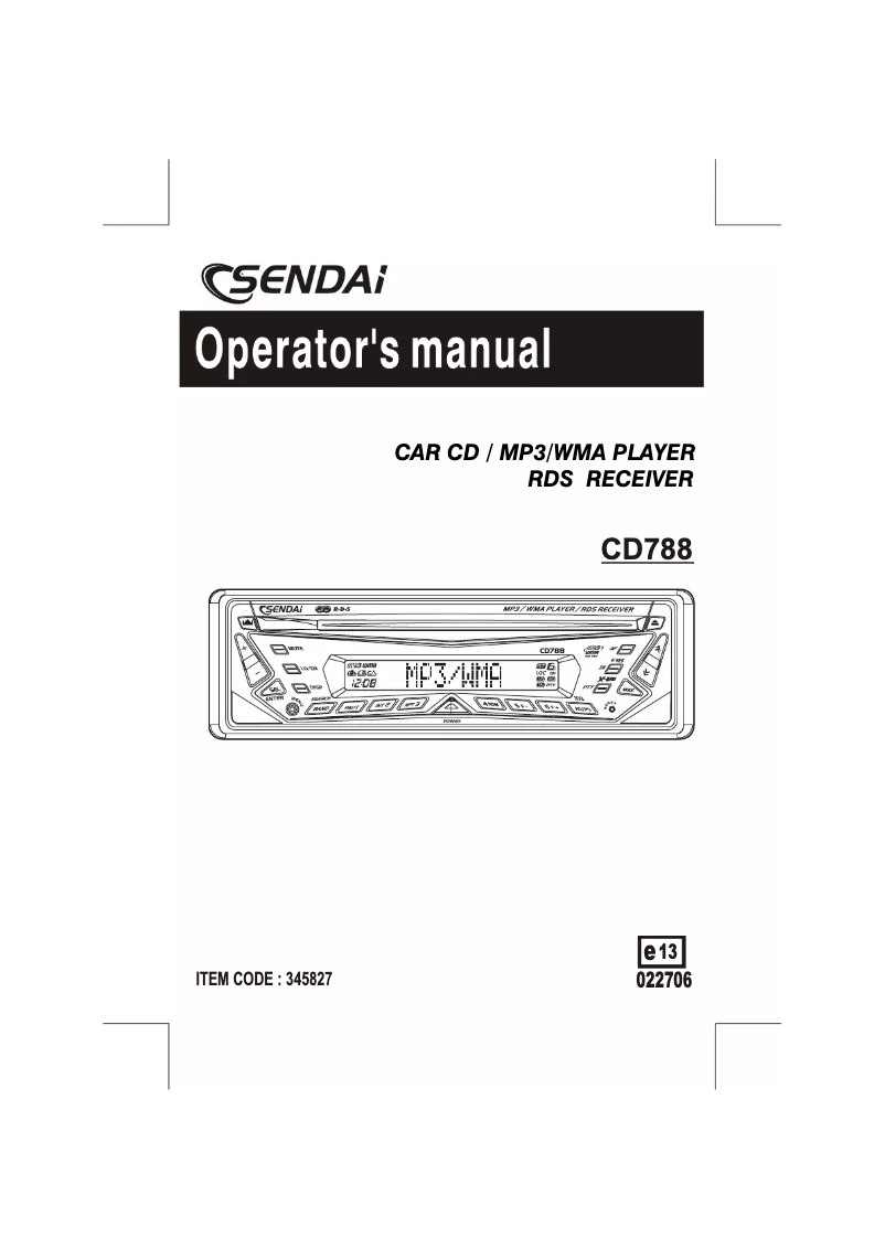 Page n°1 - Manuel utilisateur Sendai CD788