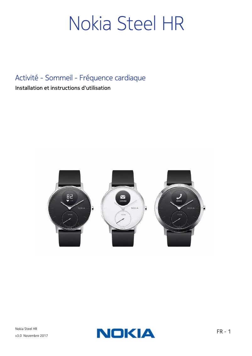 Page 1 de la notice Guide d'installation Nokia Steel HR