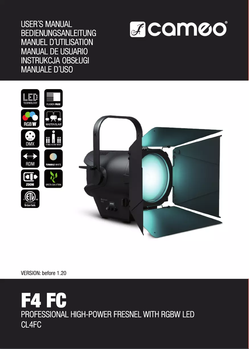 Page n°1 - Manuel utilisateur Cameo F4 FC