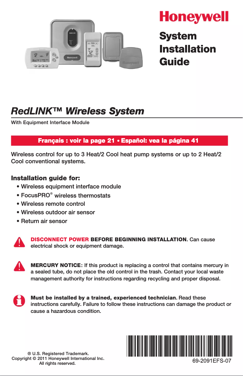 Page n°1 - Manuel utilisateur Honeywell FocusPro TH5320R