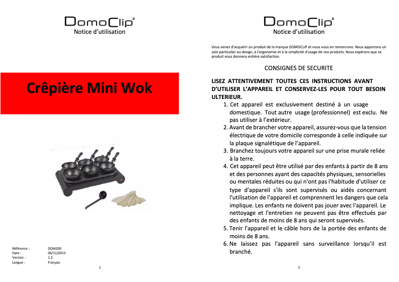 Page 1 de la notice Manuel utilisateur Domoclip DOM200