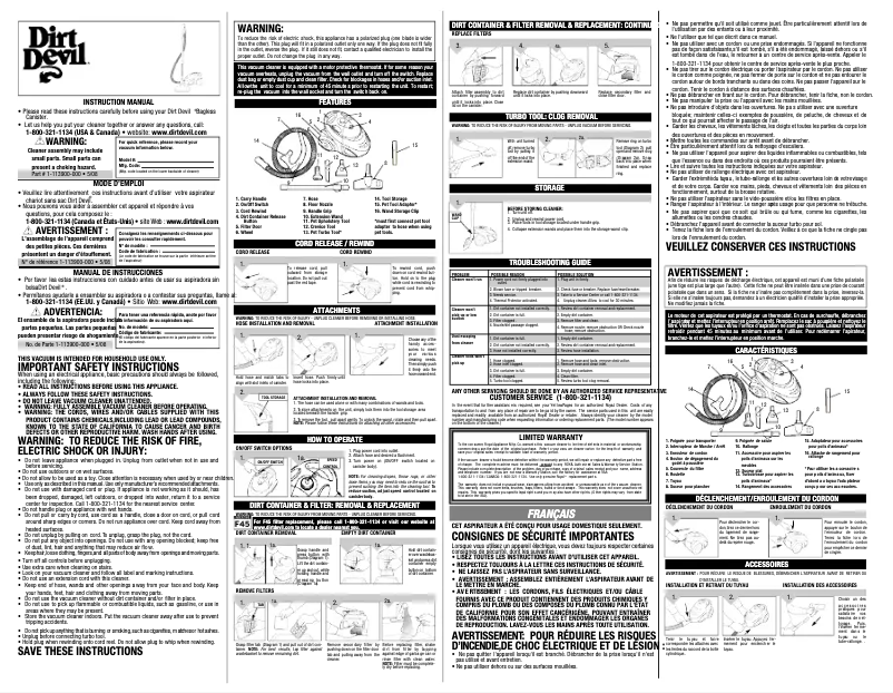 Page 1 de la notice Manuel utilisateur Dirt Devil Sd40000 Vision Pet