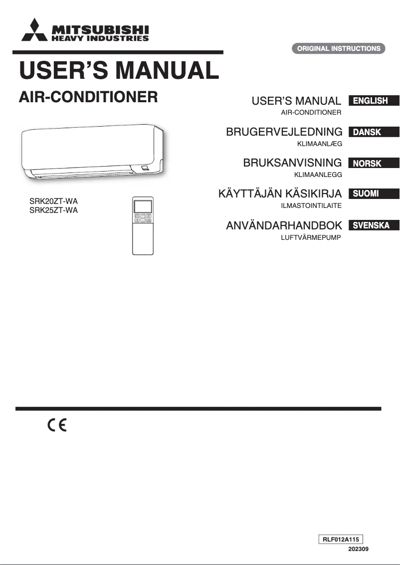 Page 1 de la notice Manuel utilisateur Mitsubishi SRK25ZT-WA
