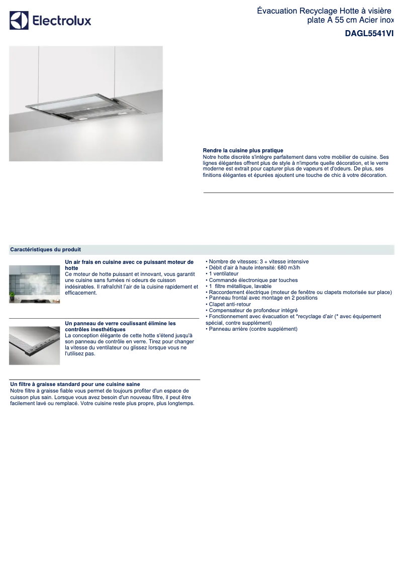 Page 1 de la notice Fiche technique Electrolux DAGL5541VI