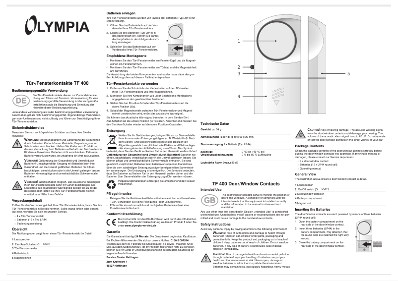 Page 1 de la notice Manuel utilisateur Olympia 5974