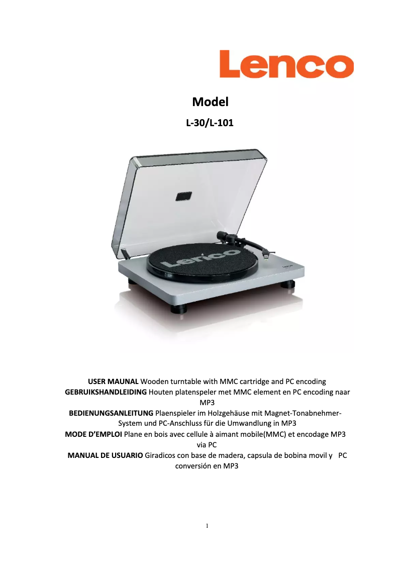 Page 1 de la notice Manuel utilisateur Lenco L-30