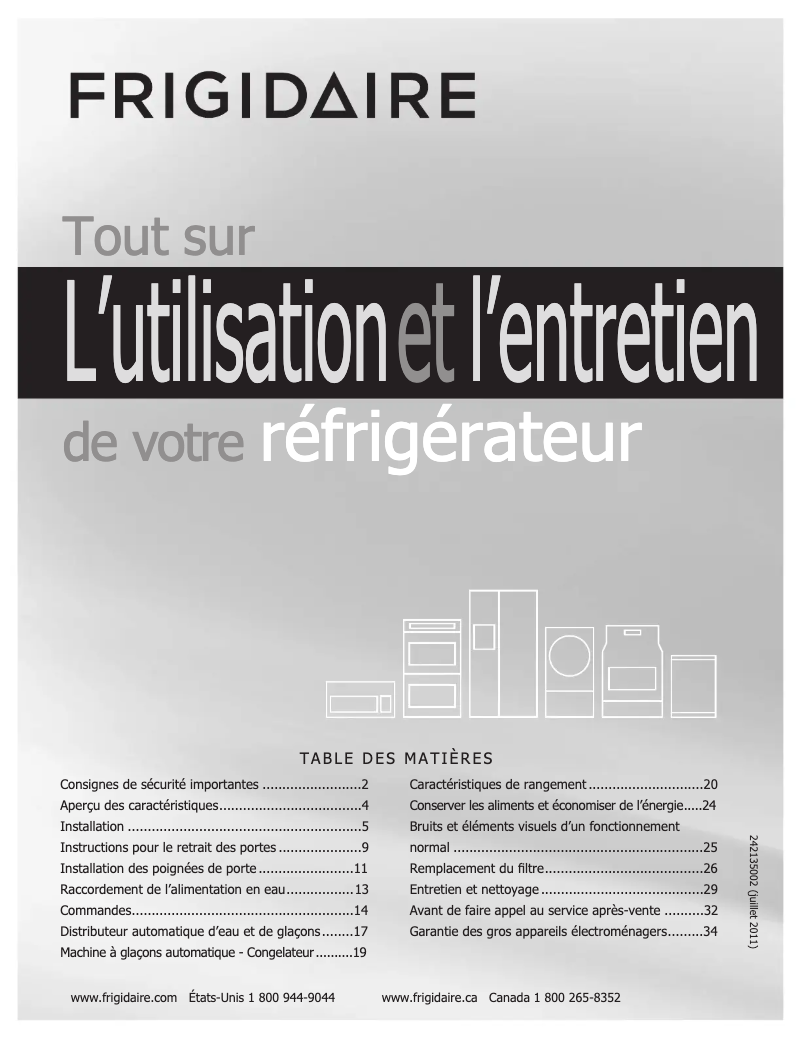 Page 1 de la notice Manuel utilisateur Frigidaire FGHB2844LF