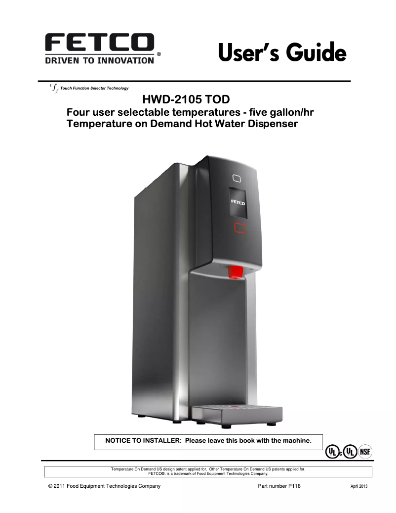 Image de la première page du manuel de l'appareil HWD-2105TOD