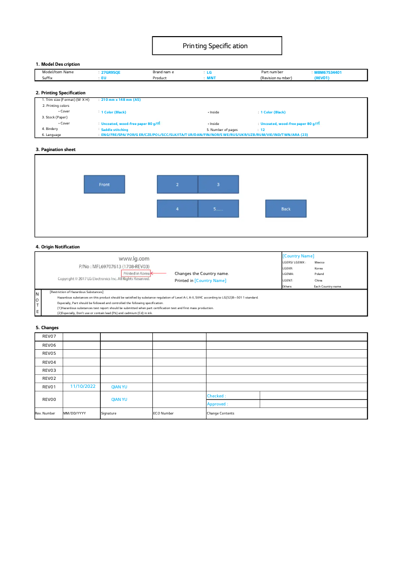 Image de la première page du manuel de l'appareil UltraGear 27GR95QL