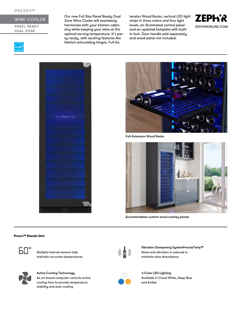 Page 1 de la notice Fiche technique Zephyr Presrv PRW24F02CPG