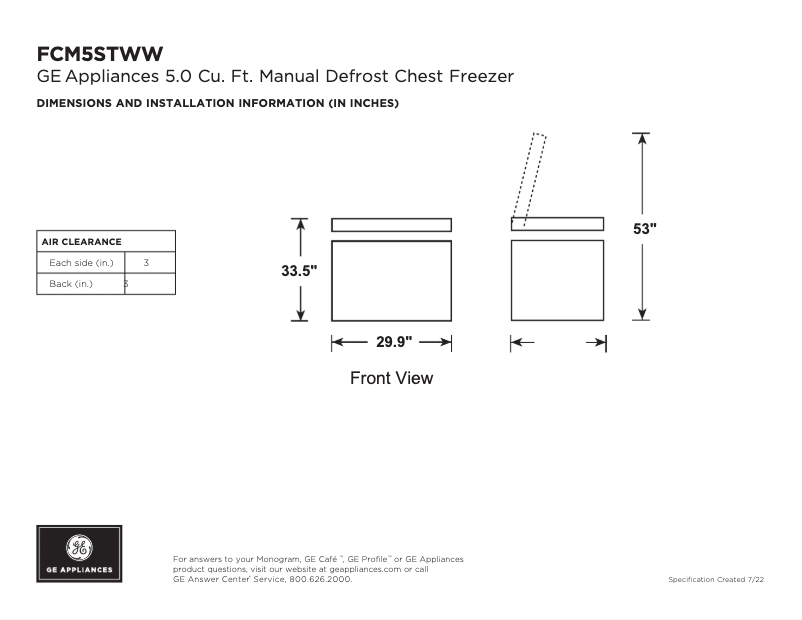Page n°1 - Fiche technique GE FCM5STWW