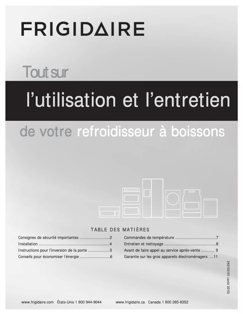Page 1 de la notice Manuel utilisateur Frigidaire FFBC4622QS