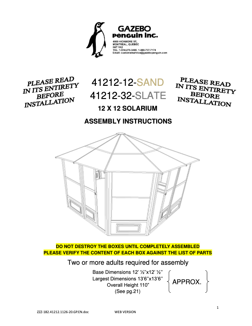 Page n°1 - Manuel utilisateur Gazebo Penguin 41212-32