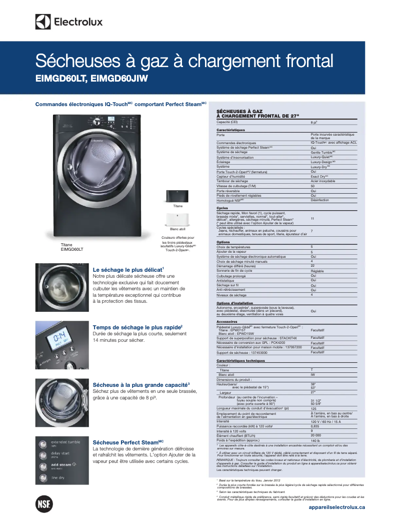 Page 1 de la notice Fiche technique Electrolux EIMGD60LSS