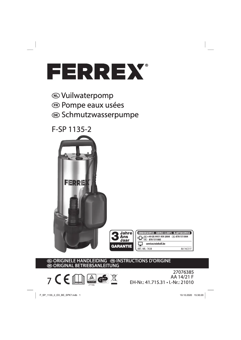 Page n°1 - Manuel utilisateur Ferrex F-SP 1135-2