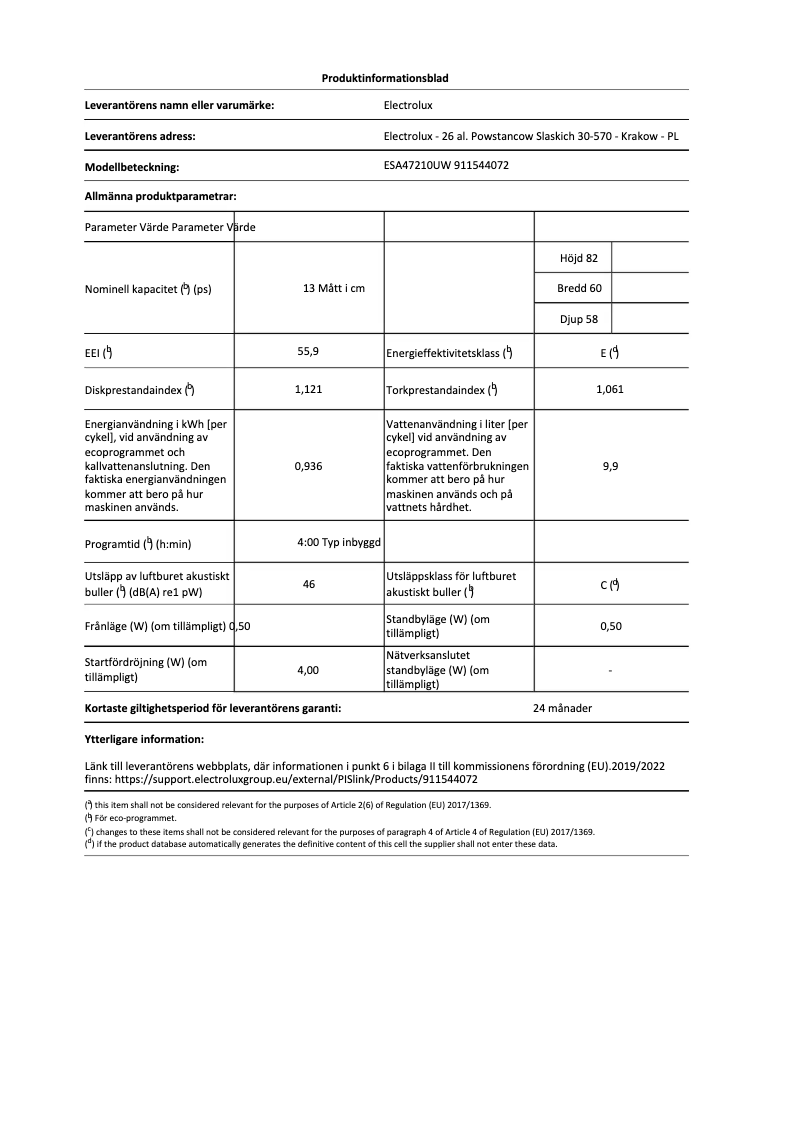 Image de la première page du manuel de l'appareil ESA47210UW