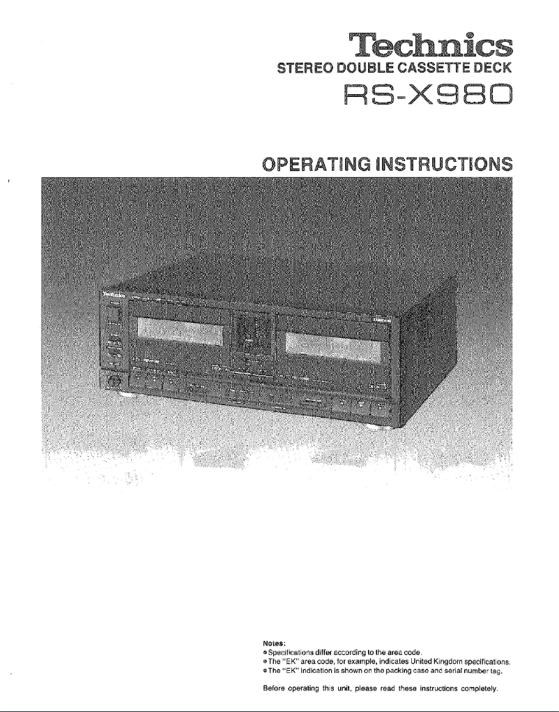 Page n°1 - Manuel utilisateur Technics RS-X980