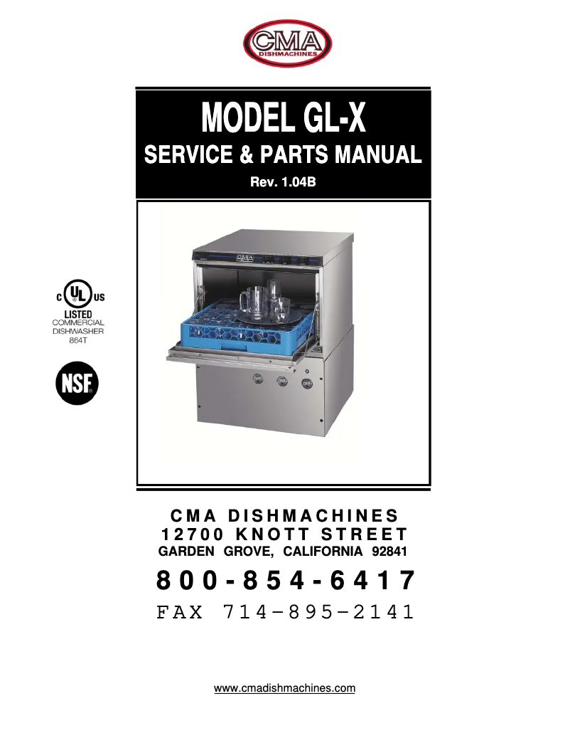 Page n°1 - Manuel utilisateur CMA Dishmachines GL-X
