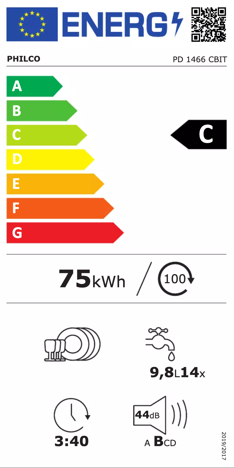 Page 1 de la notice Label énergétique Philco PD 1466 CBIT