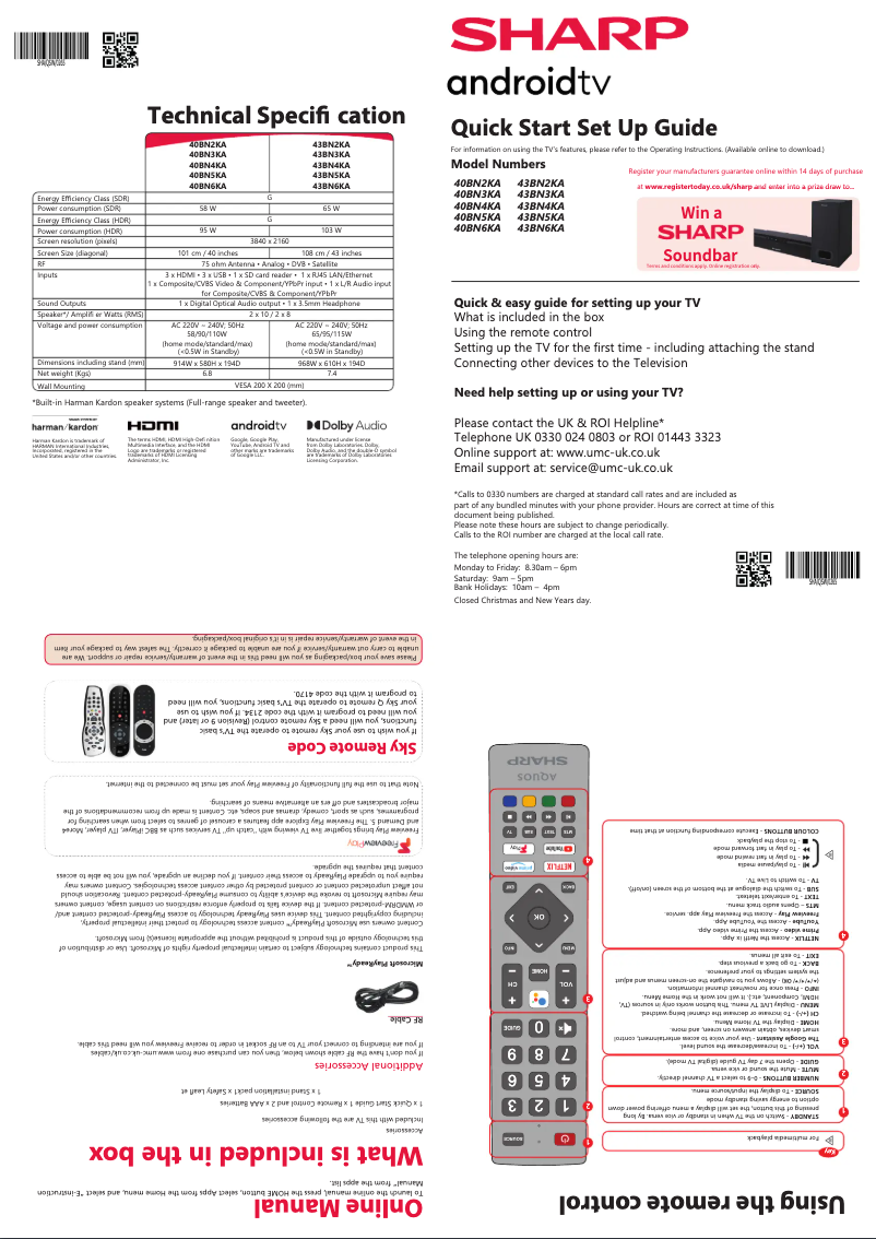 Page 1 de la notice Guide de démarrage rapide Sharp 43BN2KA