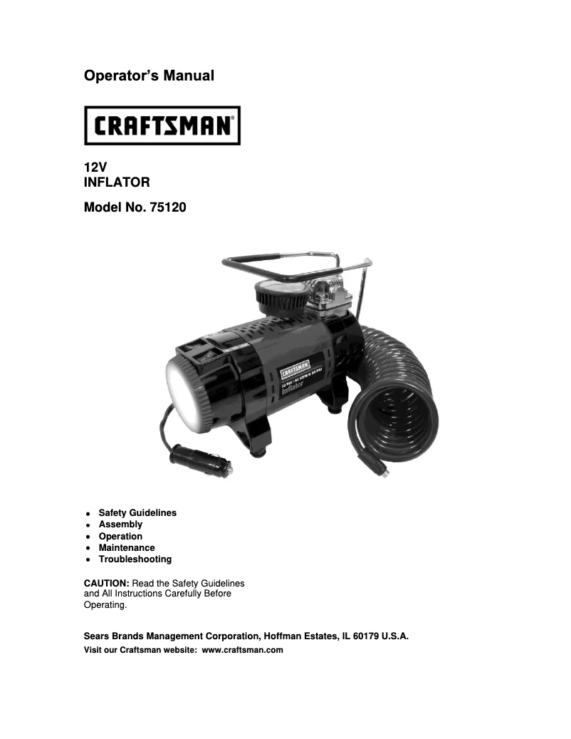 Page 1 de la notice Manuel utilisateur Craftsman 75120