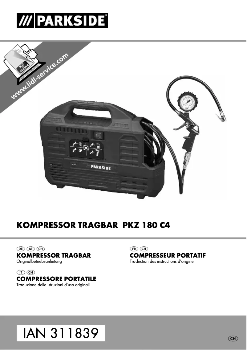 Page 1 de la notice Manuel utilisateur Parkside PKZ 180 C4