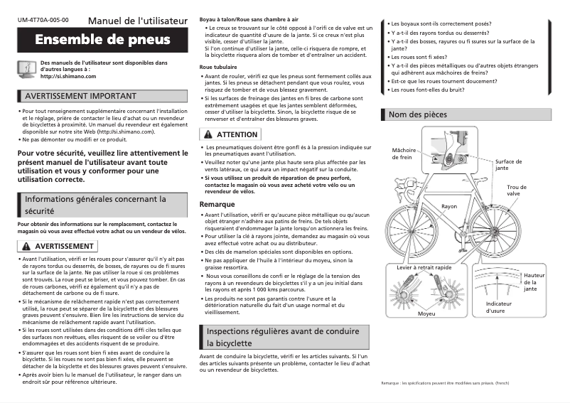 Page 1 de la notice Manuel utilisateur Shimano WH-RS81-C35-CL-R