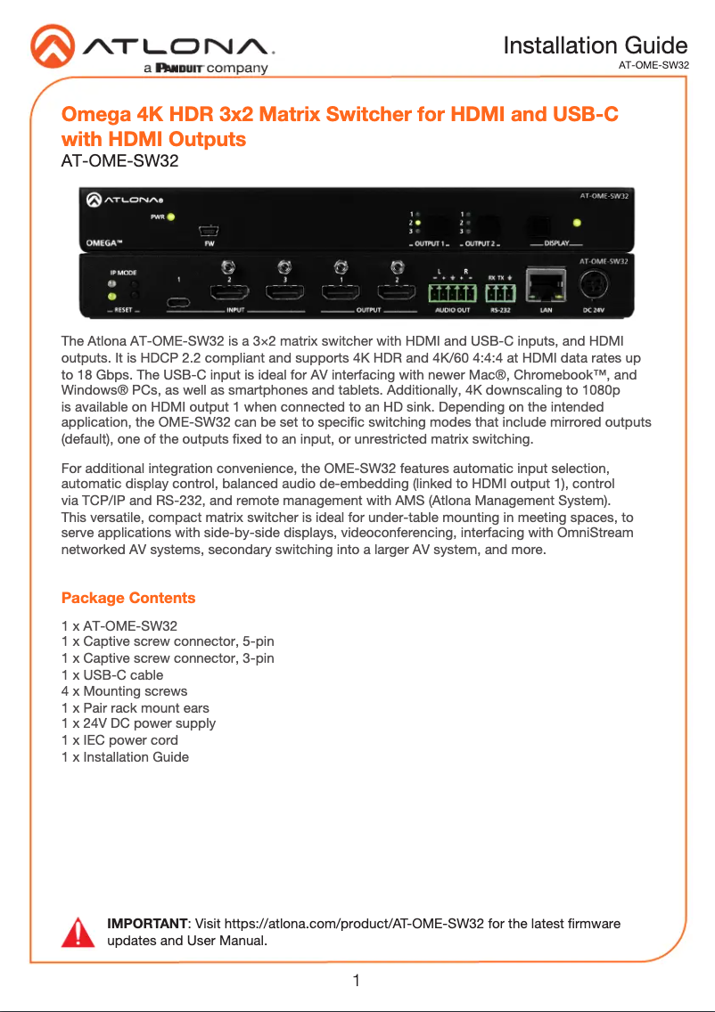 Image de la première page du manuel de l'appareil AT-OME-SW32