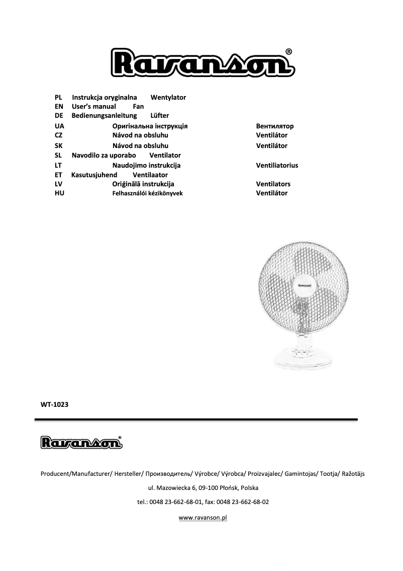 Image de la première page du manuel de l'appareil WT-1023