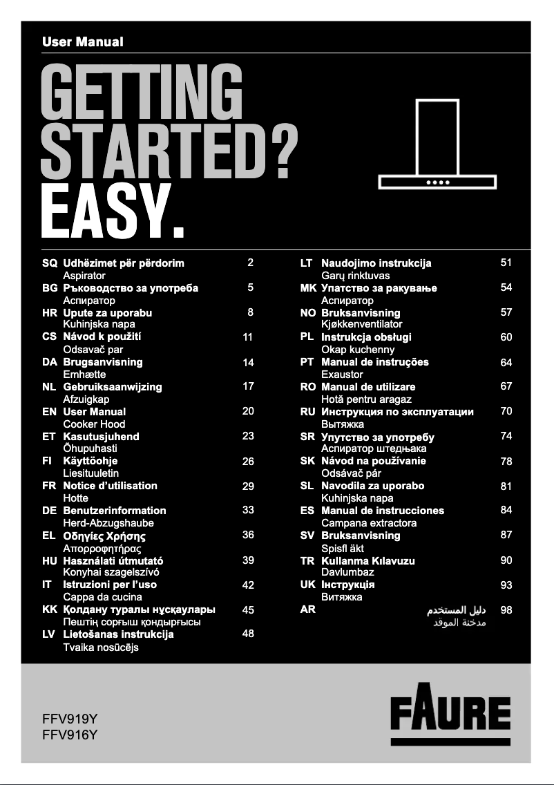 Page 1 de la notice Manuel utilisateur Faure FFV916Y