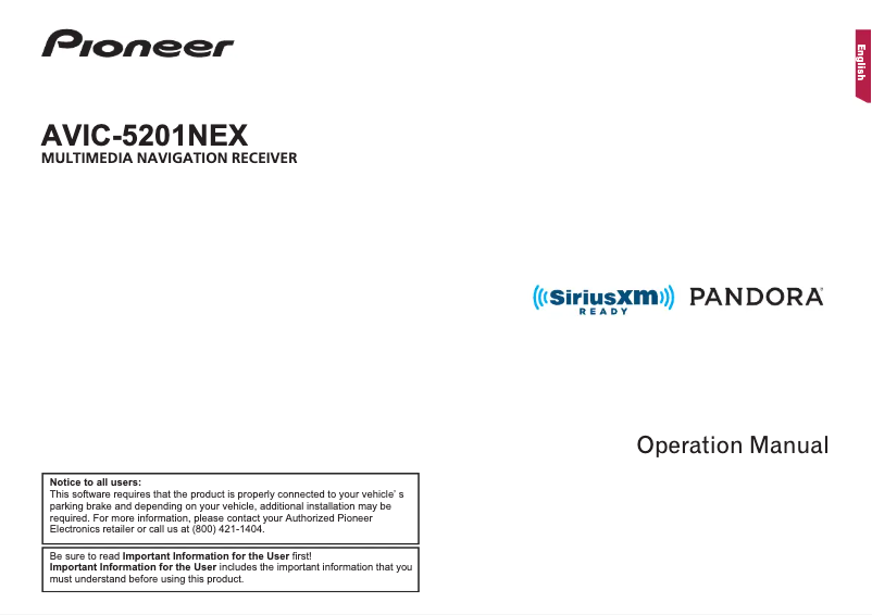 Image de la première page du manuel de l'appareil AVIC-5201NEX
