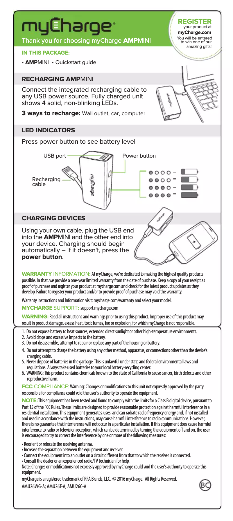 Page n°1 - Manuel utilisateur myCharge AmpMini AMU26T