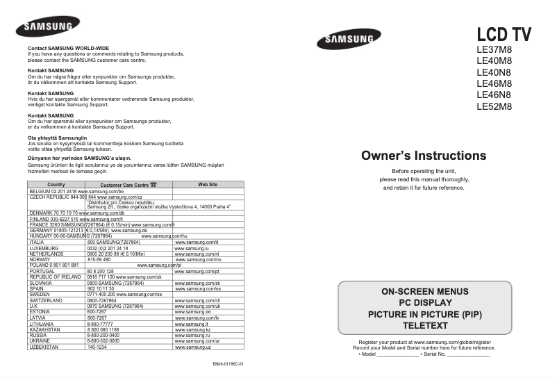 Page n°1 - Manuel utilisateur Samsung LE46M86BC