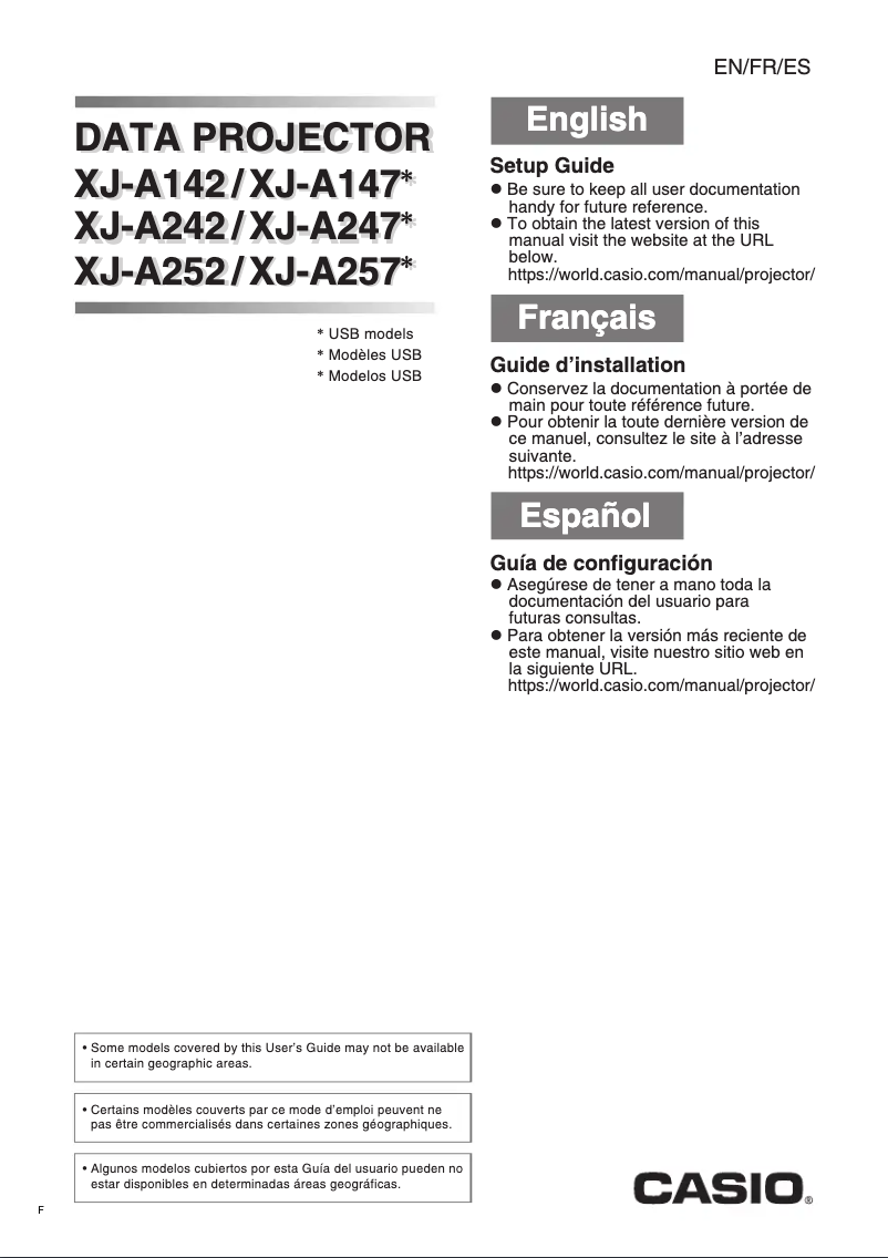 Page 1 de la notice Guide d'installation Casio XJ-A247