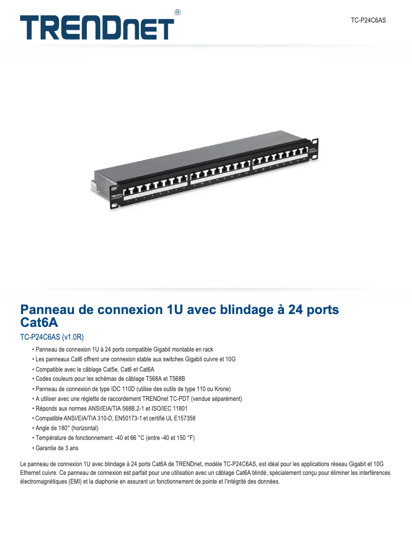 Página 1 del manual Ficha técnica TRENDnet TC-P24C6AS