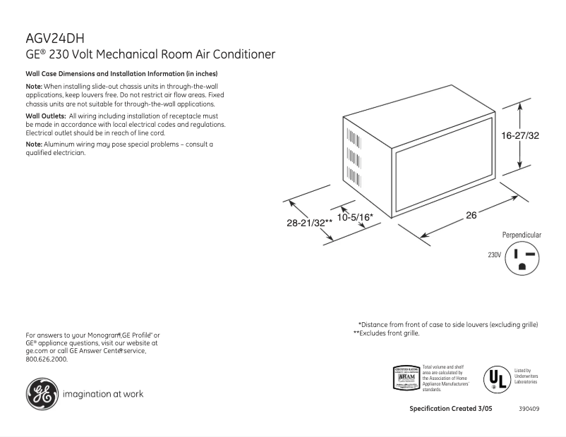 Page n°1 - Fiche technique GE AGV24DH