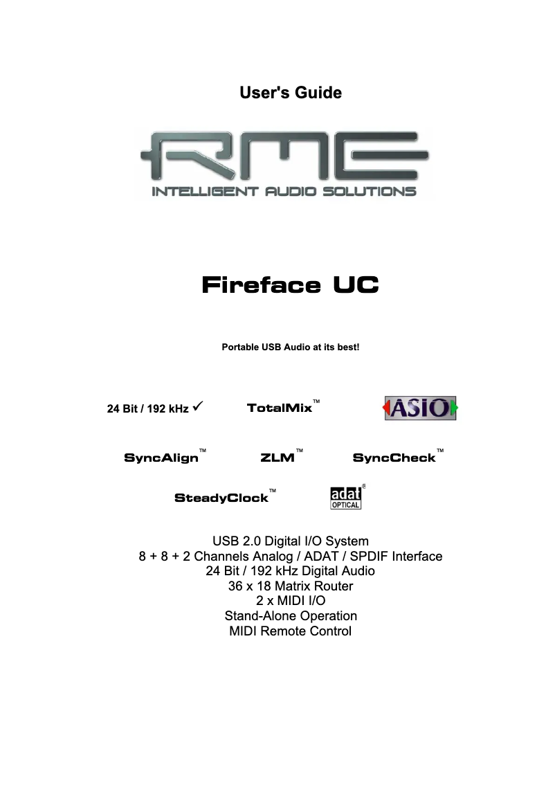 Page n°1 - Manuel utilisateur RME Fireface UC