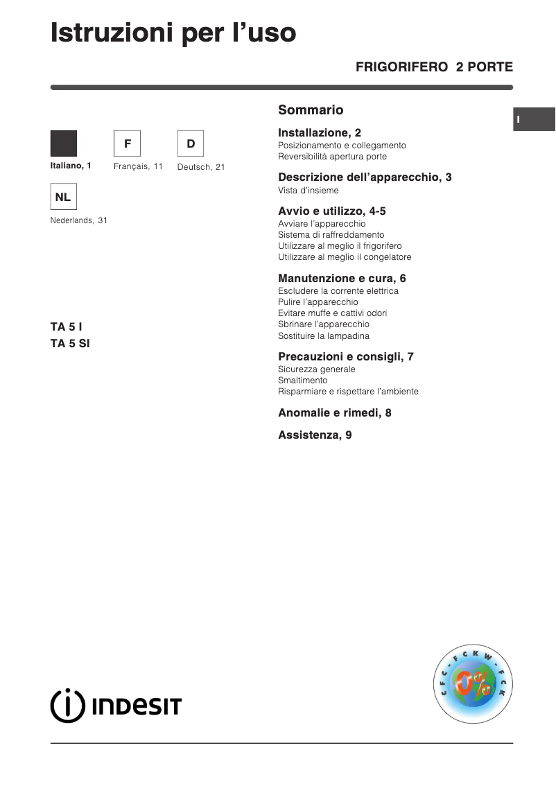 Page n°1 - Manuel utilisateur Indesit TA 5 I SI