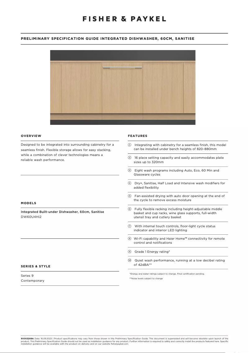 Page n°1 - Fiche technique Fisher & Paykel DW60U4HI2
