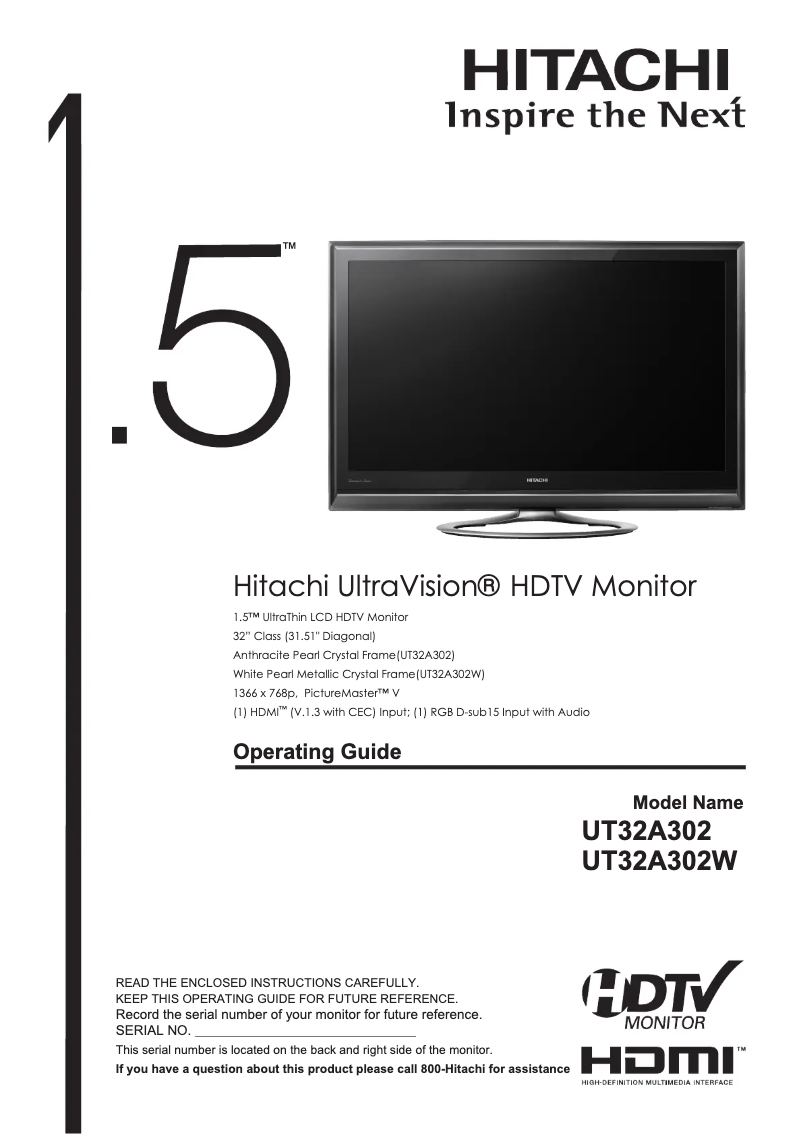 Page n°1 - Manuel utilisateur Hitachi UT32A302