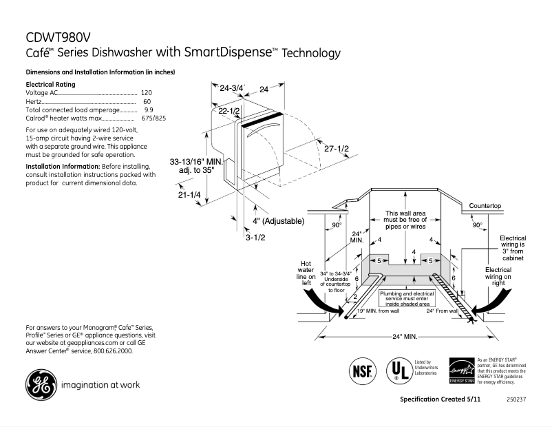 Page 1 de la notice Fiche technique GE Café CDWT980VSS