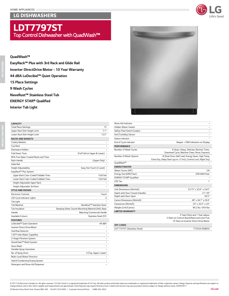 Página 1 del manual Ficha técnica LG LDT7797ST