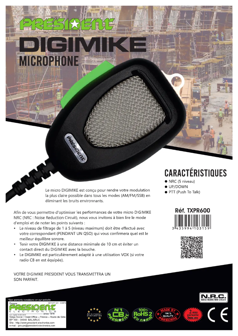 Page 1 de la notice Fiche technique President DIGIMIKE