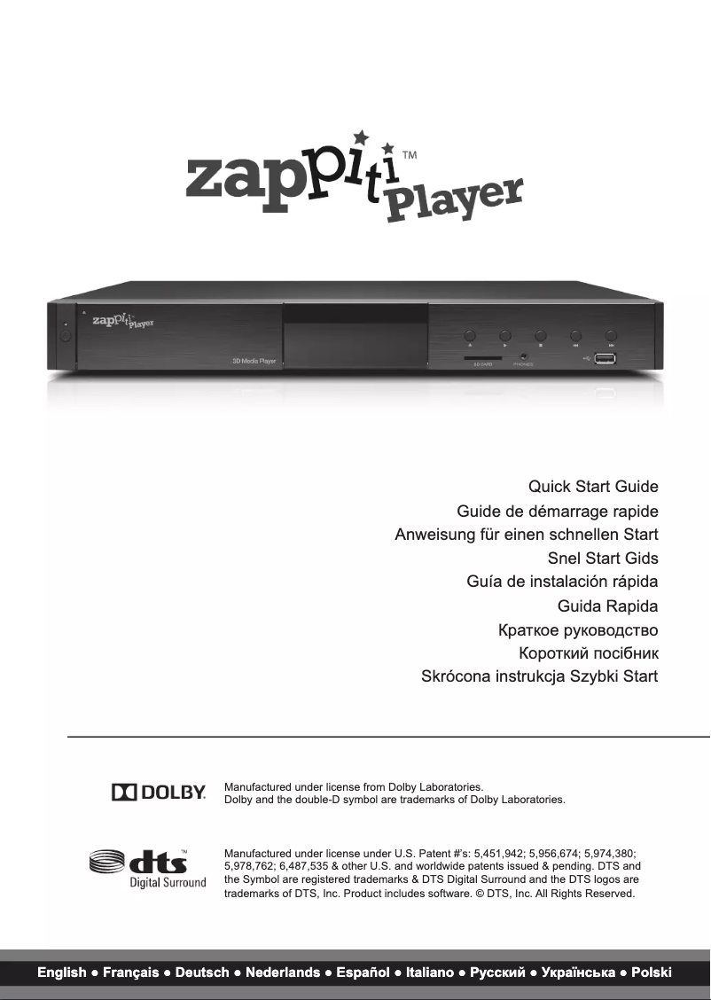 Page n°1 - Manuel utilisateur Zappiti Player