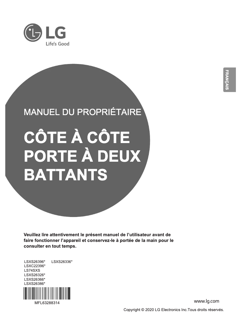 Page 1 de la notice Manuel utilisateur LG LSXC22396S