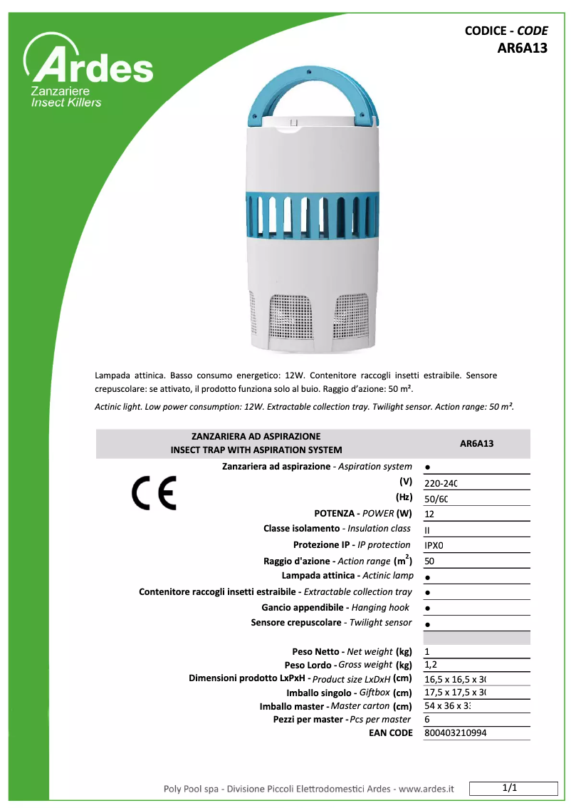 Página 1 del manual Ficha técnica Ardes AR6A13